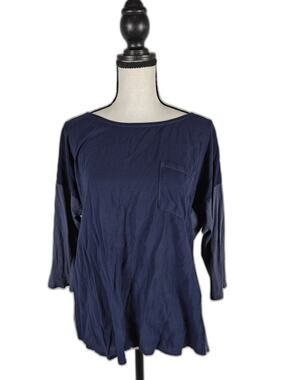 Women's Splendid Small Mixed Media Top Navy Blue 3/4 Sleeve Pocket Tee